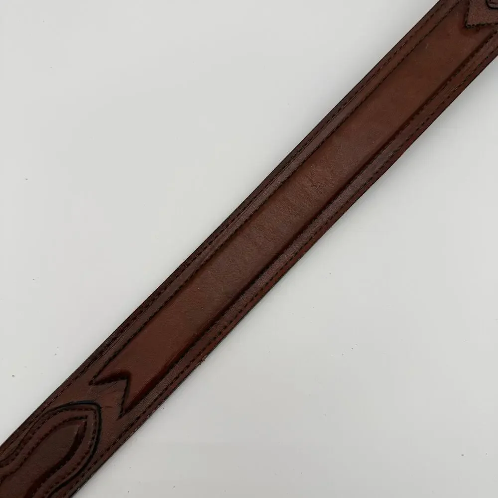 Nocona Western Leather Belt Brown Silver Buckle 36 Cowboy Vintage 90s